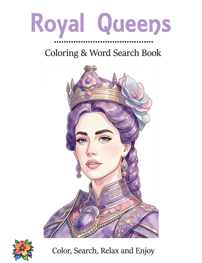 Royal Queens Coloring & Word Search Book cover